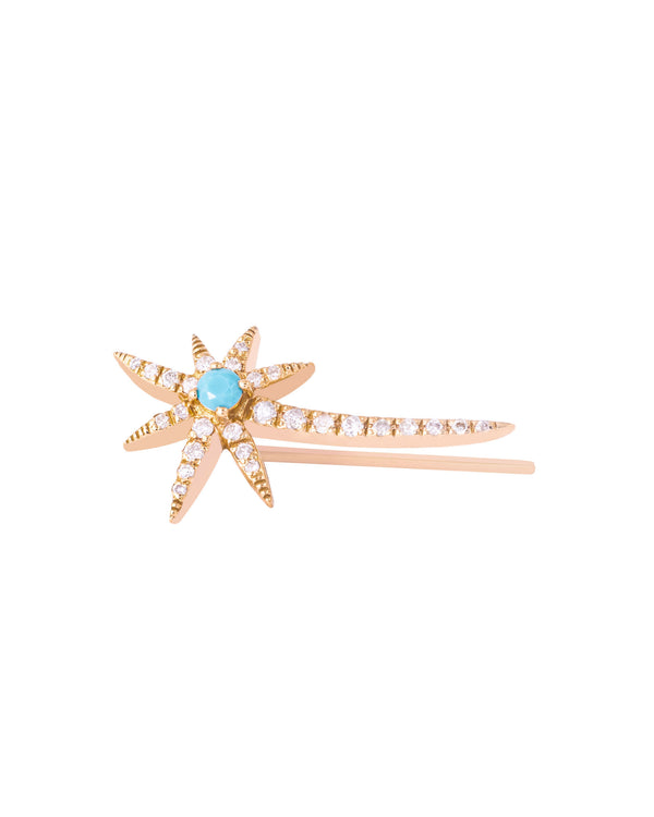 Flying Star 18K Gold, Whitegold or Rosegold Earring w. Diamonds & Turquoise