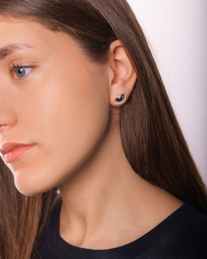 Half Sun 18K Gold, Whitegold or Rosegold Earring w. Diamonds, Onyx & Turquoize