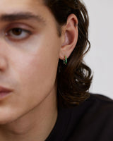 Small 18K Gold Hoops w. Emerald & Diamonds