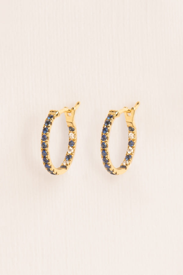 Small 18K Gold Hoops w. Sapphire & Diamonds