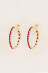 Large 18K Gold Hoops w. Ruby & Diamonds