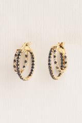 Trompe l'oeil 18K Gold Hoops w. Sapphire & Diamonds