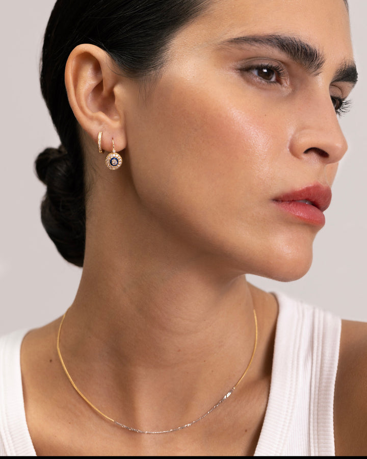 Leverback 18K Gold Earrings w. Diamonds & Sapphires