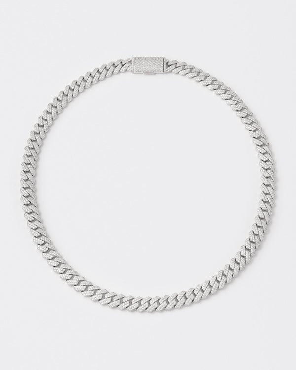 12mm Cuban Rhodium Plated Silver Necklace w. Moissanites