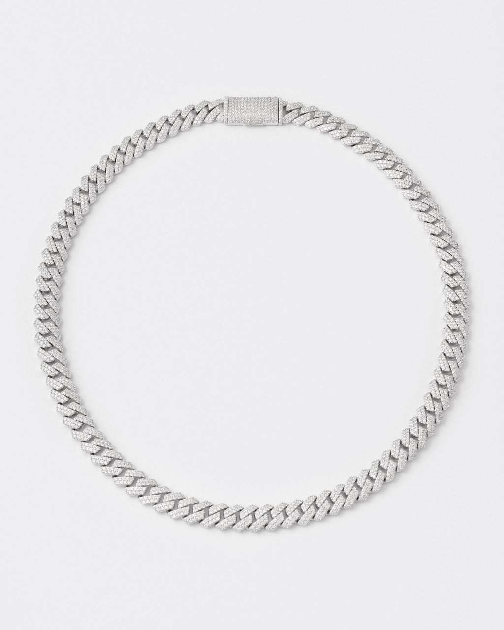 12mm Cuban Rhodium Plated Silver Necklace w. Moissanites