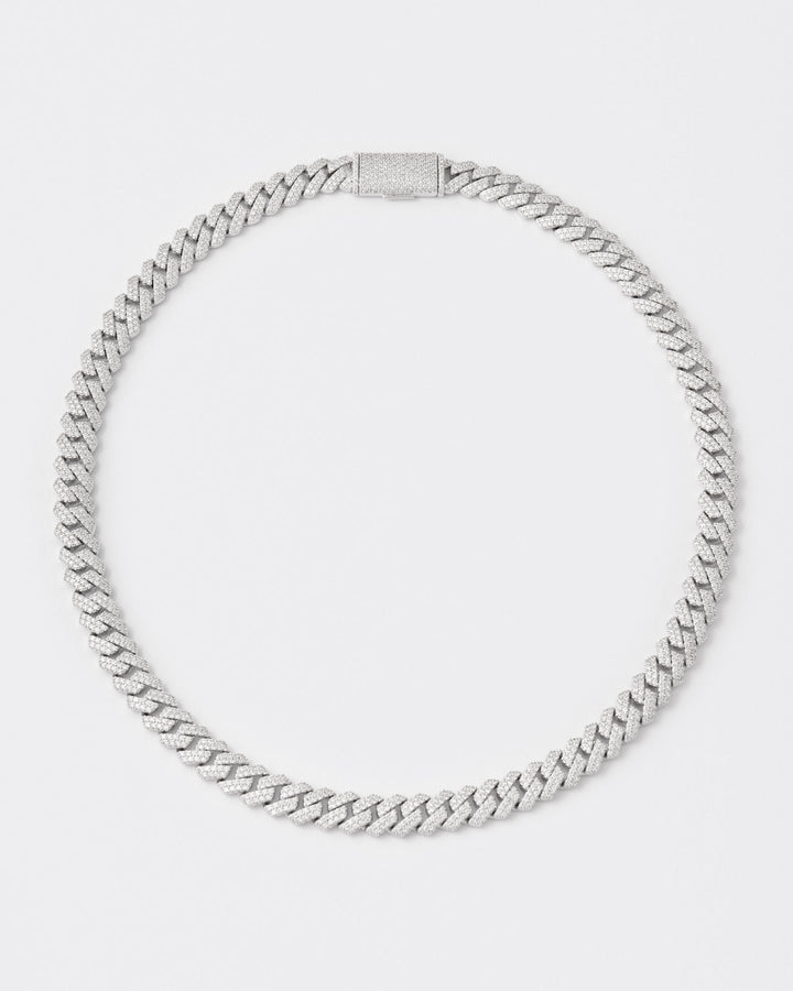 12mm Cuban Rhodium Plated Silver Necklace w. Moissanites