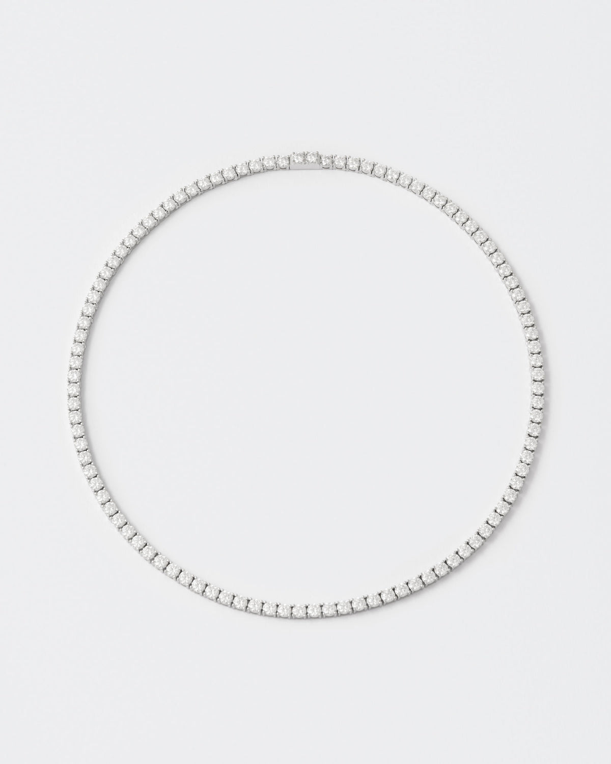 4mm Tennis White Rhodium Plated Necklace w. Moissanites