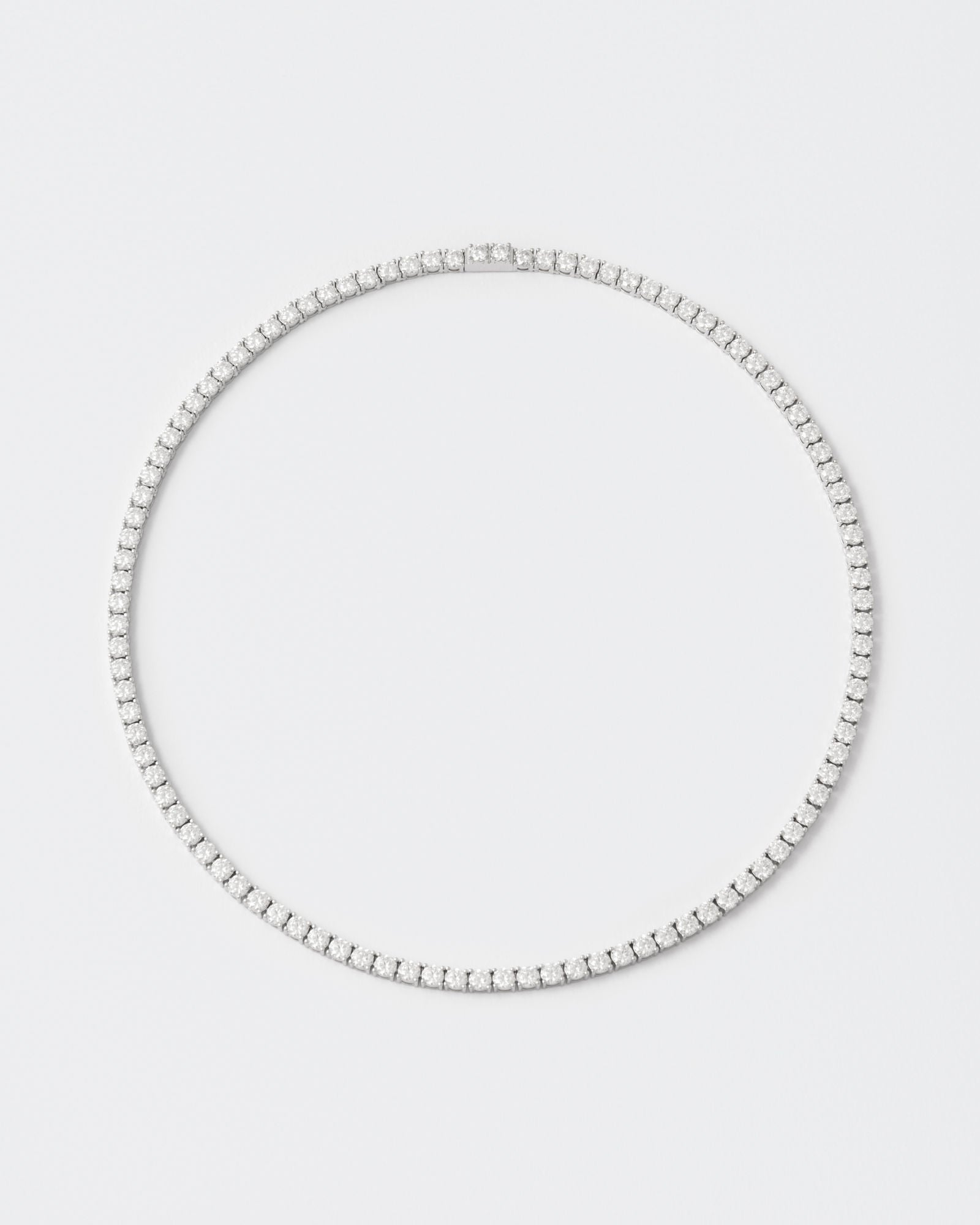 4mm Tennis White Rhodium Plated Necklace w. Moissanites