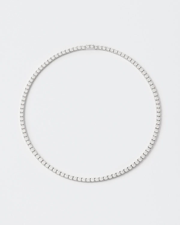 4mm Tennis White Rhodium Plated Necklace w. Moissanites