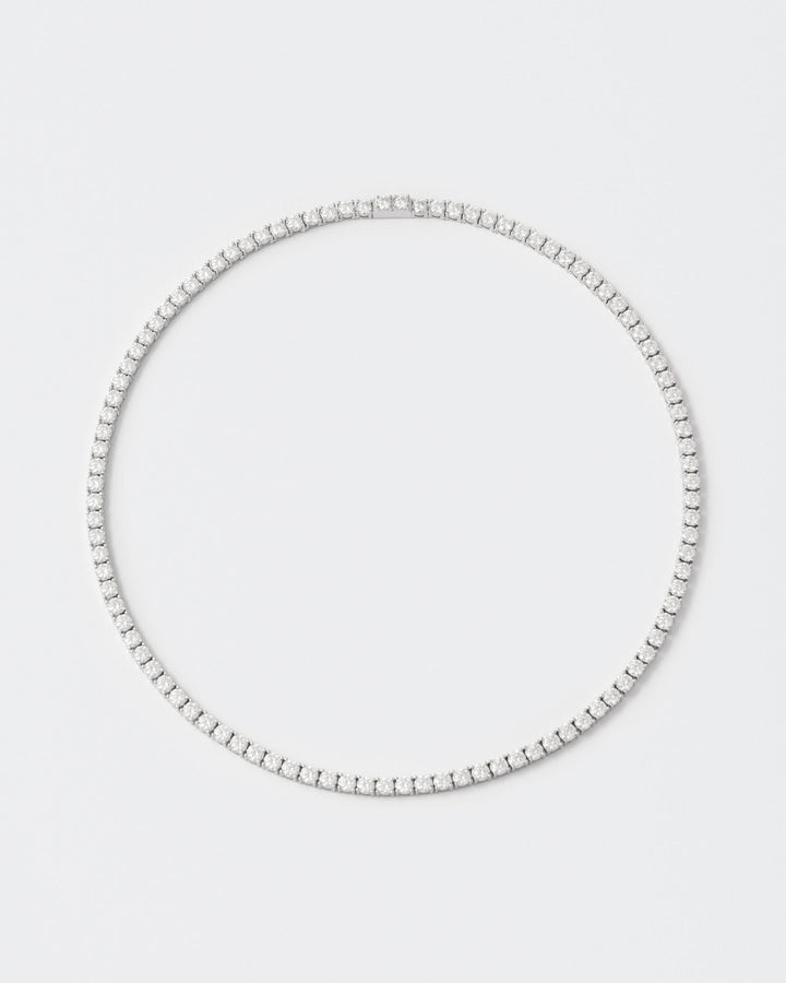 4mm Tennis White Rhodium Plated Necklace w. Moissanites