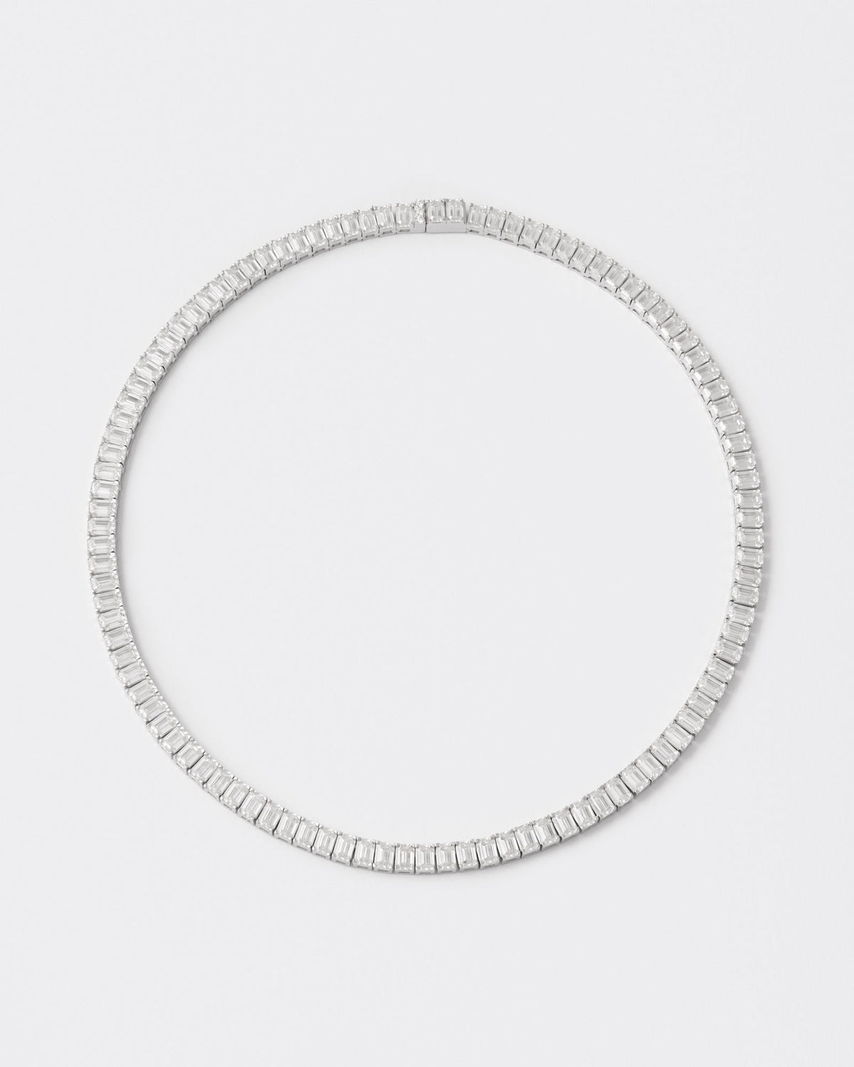 Emerald Rhodium Plated Silver Tennis Necklace w. Moissanites