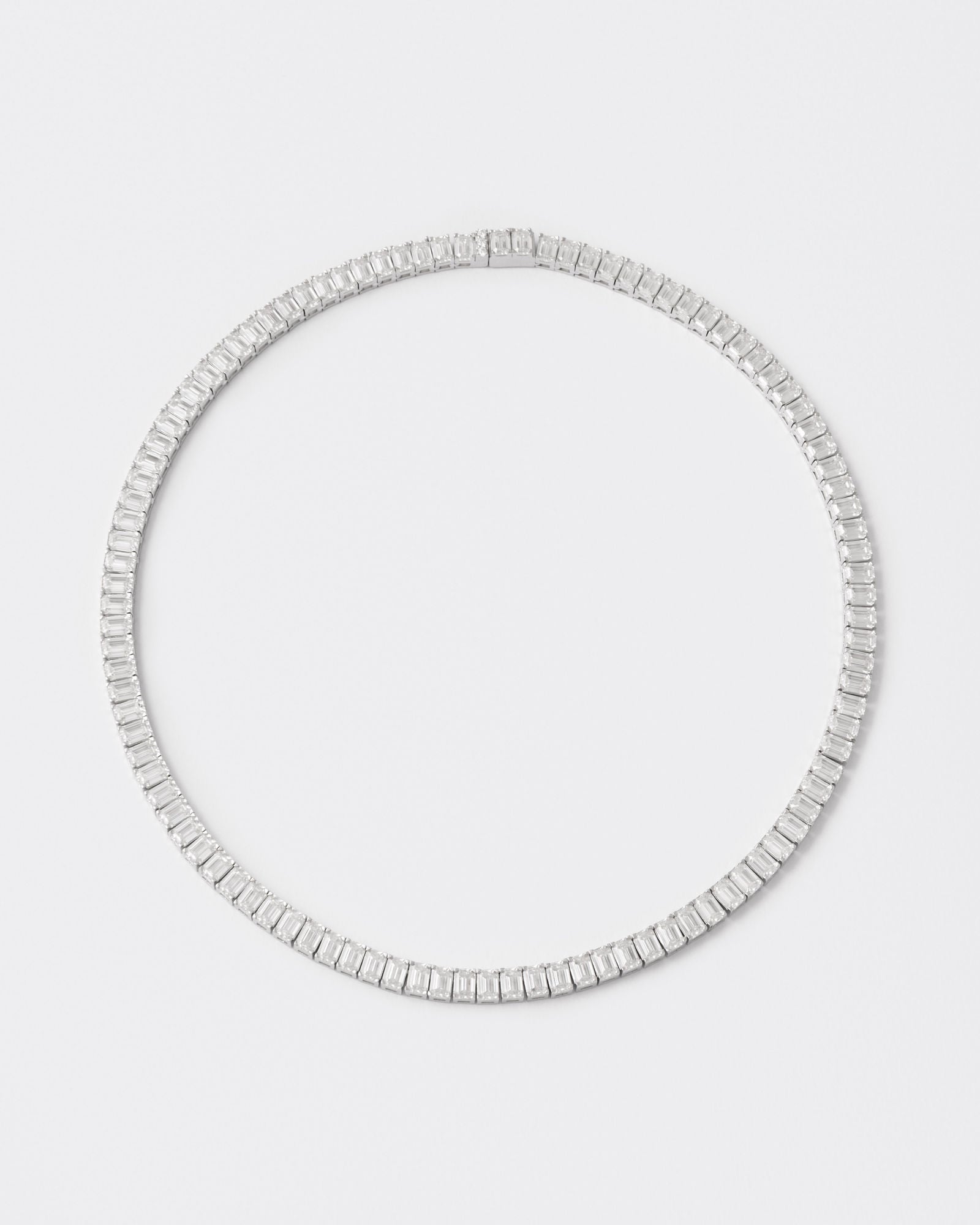 Emerald Rhodium Plated Silver Tennis Necklace w. Moissanites