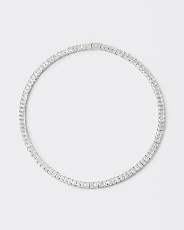 Emerald Rhodium Plated Silver Tennis Necklace w. Moissanites