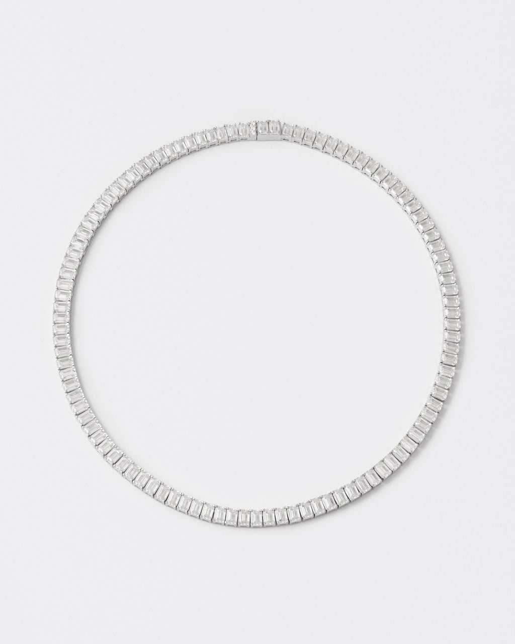 Emerald Rhodium Plated Silver Tennis Necklace w. Moissanites