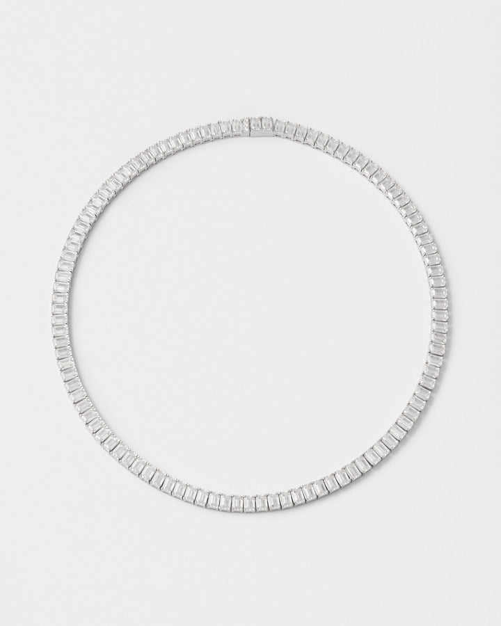 Emerald Rhodium Plated Silver Tennis Necklace w. Moissanites