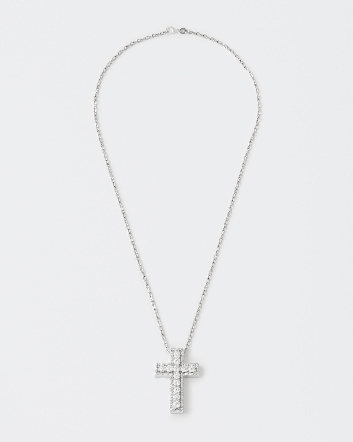 White Cross Rhodium Plated Silver Pendant Necklace w. Moissanites