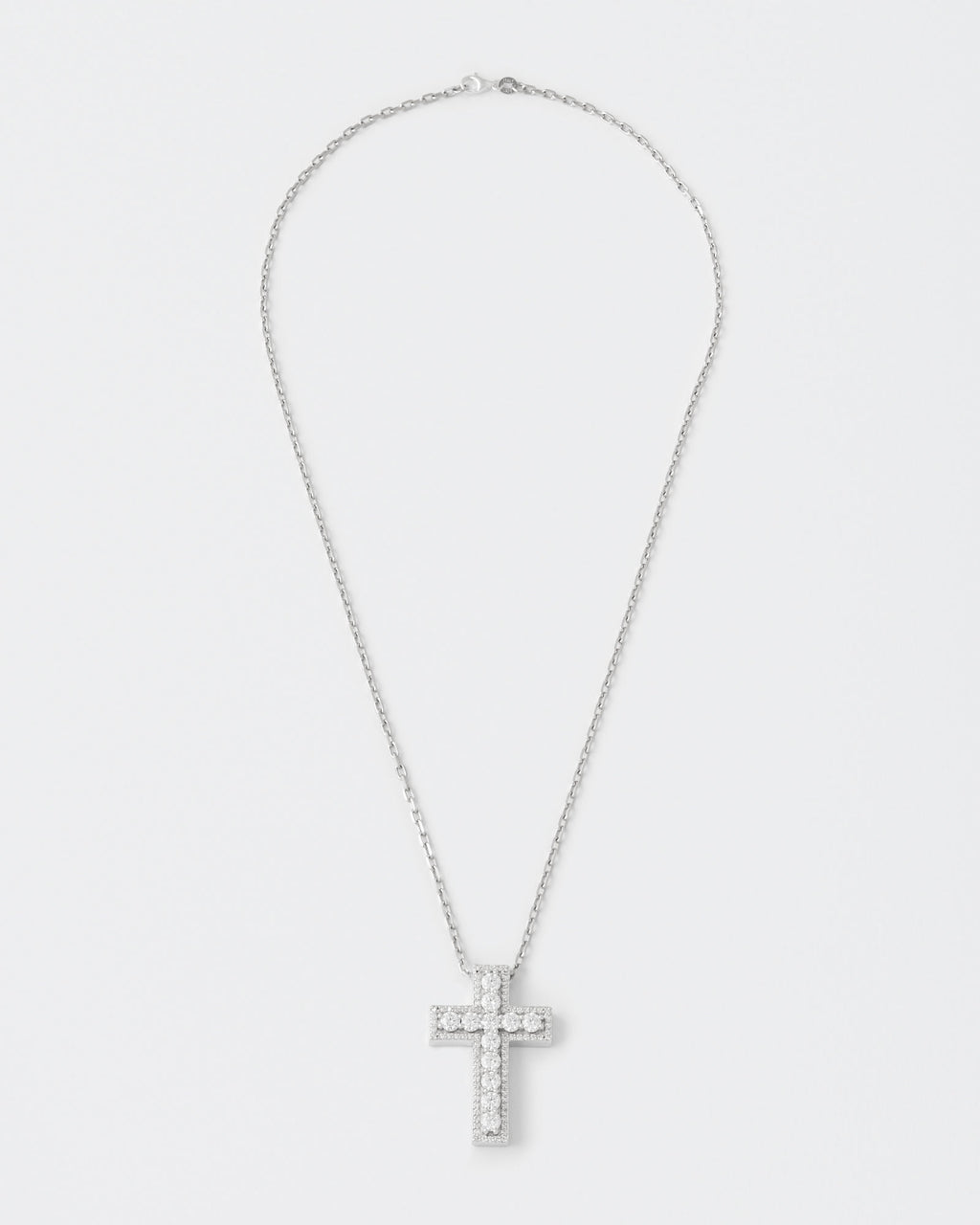White Cross Rhodium Plated Silver Pendant Necklace w. Moissanites