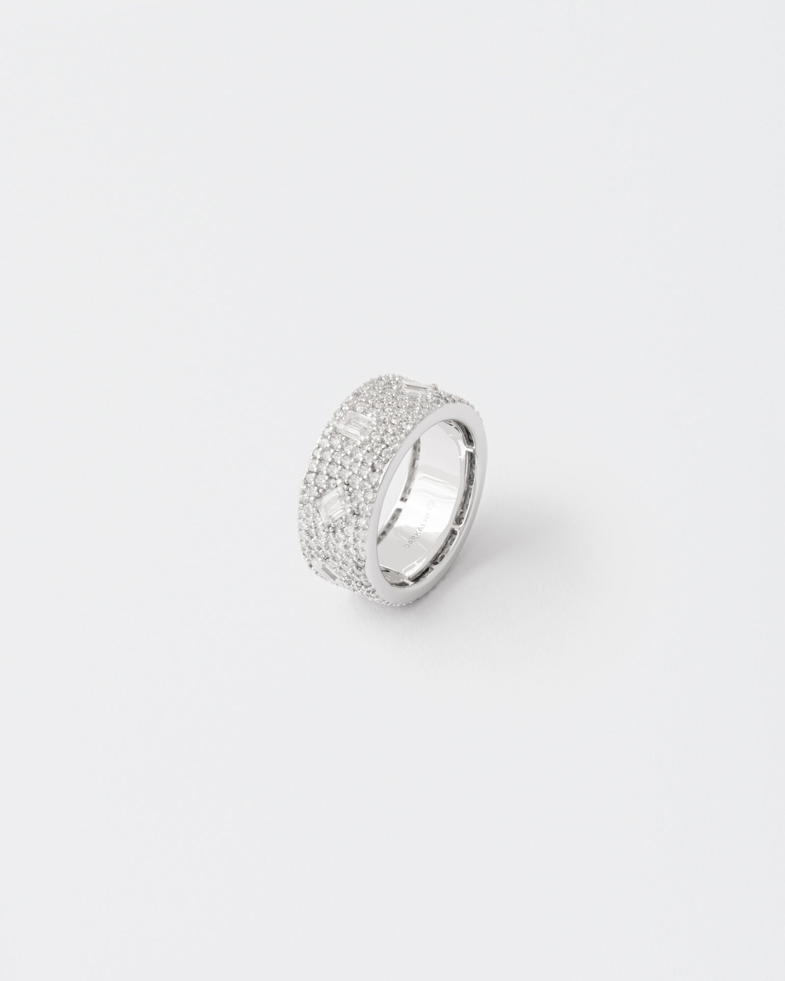 Band Rhodium Plated Silver Ring w. Moissanites