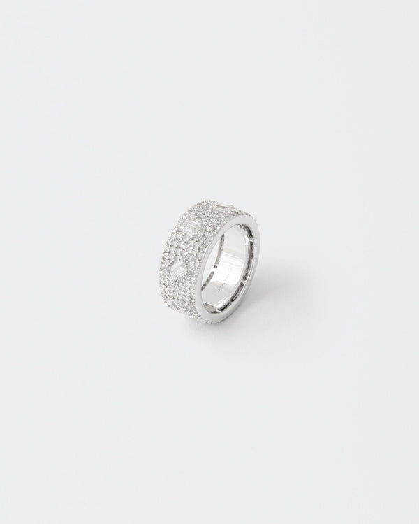Band Rhodium Plated Silver Ring w. Moissanites