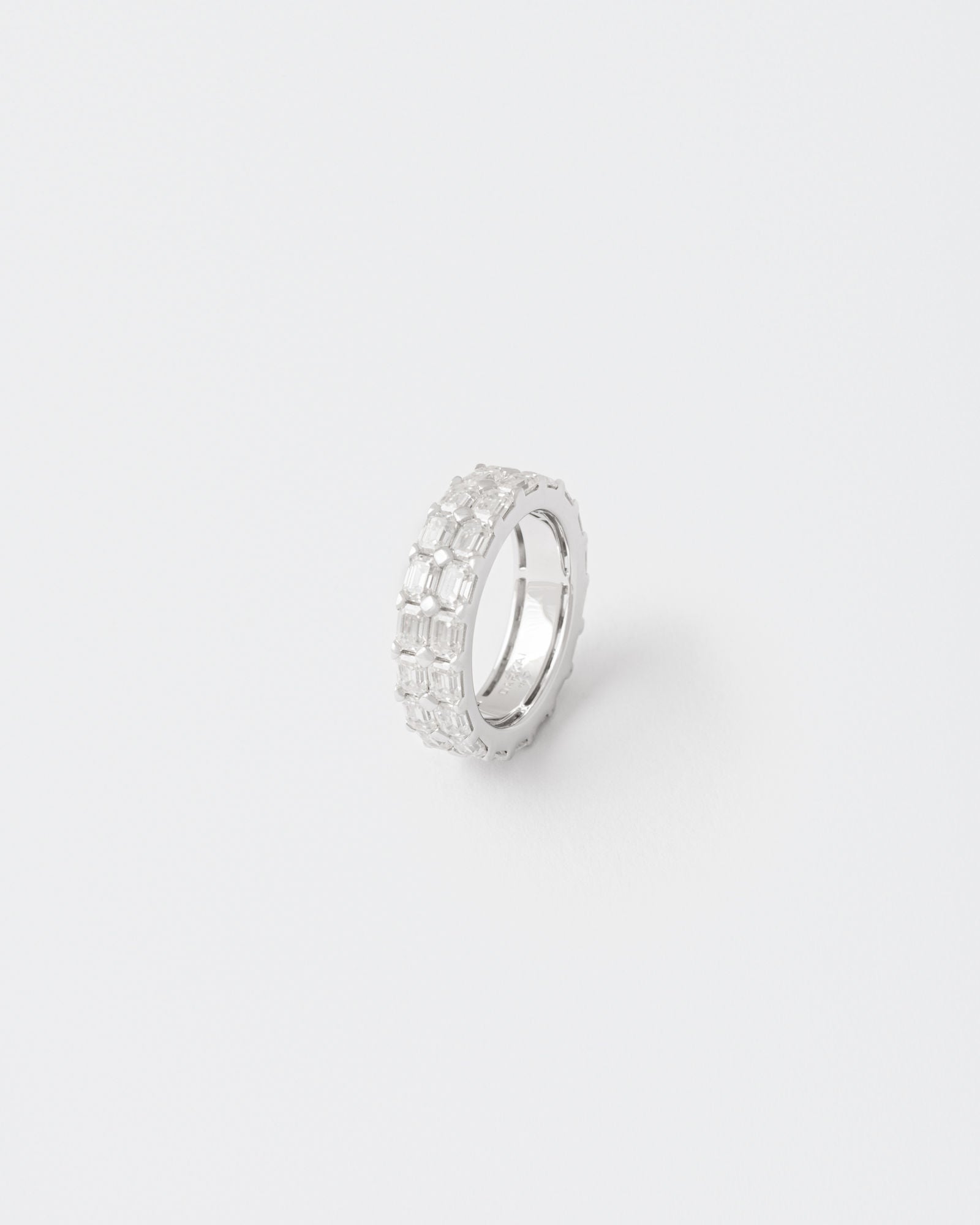 Emerald Rhodium Plated Silver Tennis Ring w. Moissanites