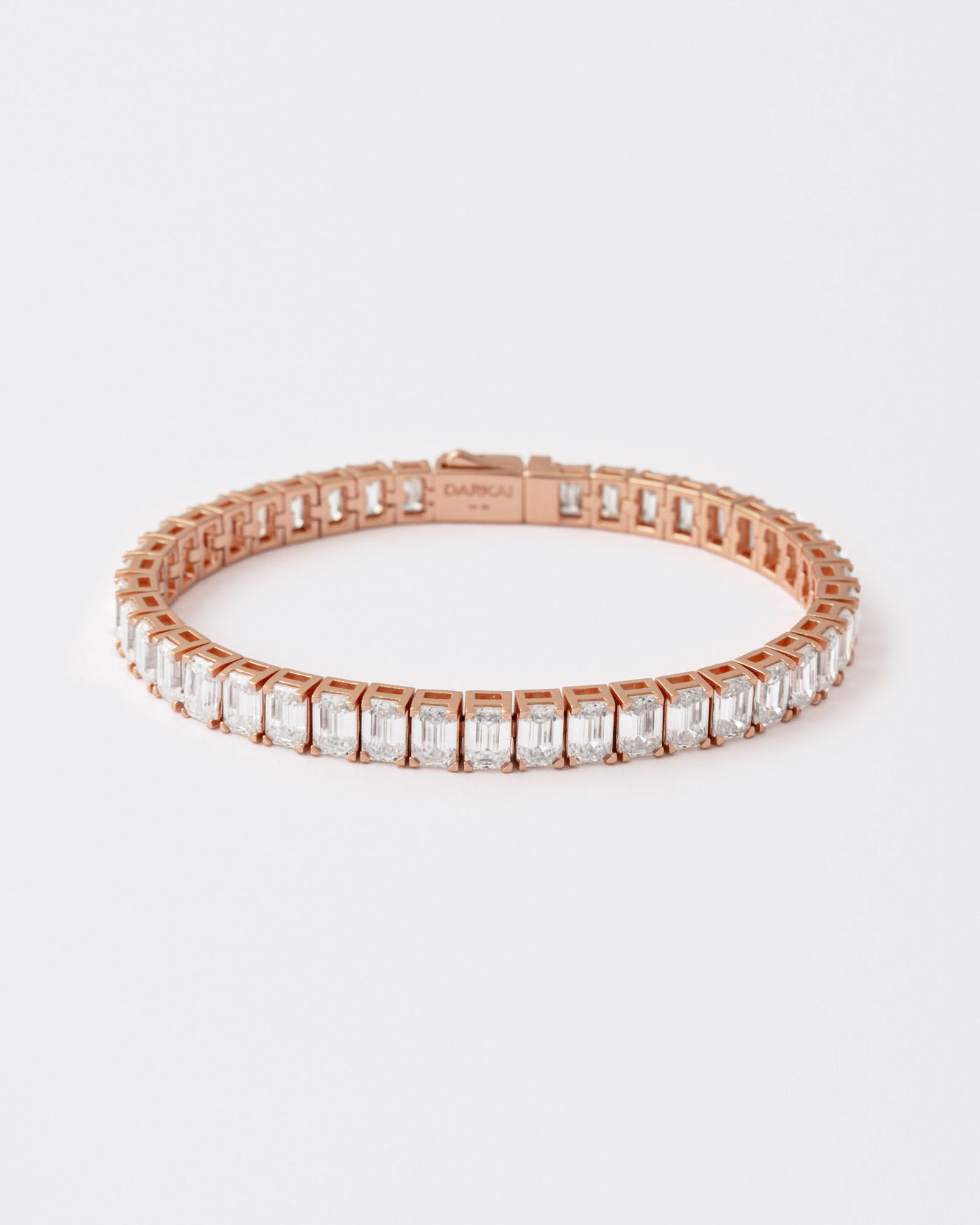 Rose Emerald Rosegold Plated Silver Tennis Bracelet w. Moissanites