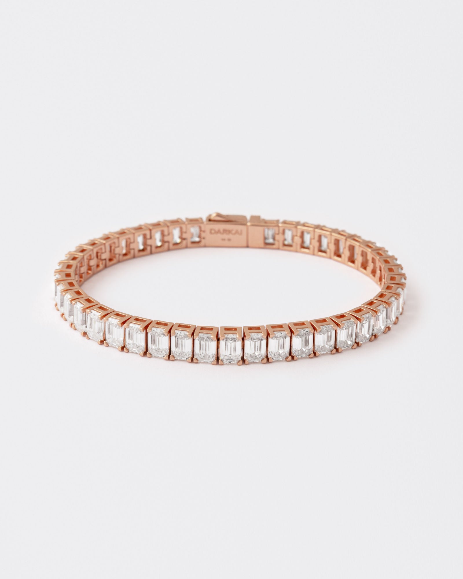 Rose Emerald Rosegold Plated Silver Tennis Bracelet w. Moissanites