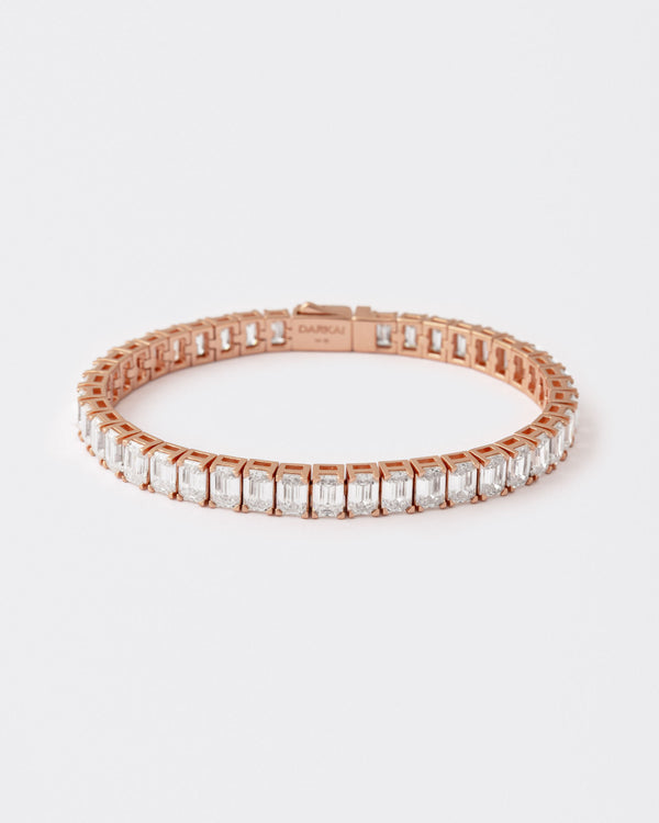 Rose Emerald Rosegold Plated Silver Tennis Bracelet w. Moissanites