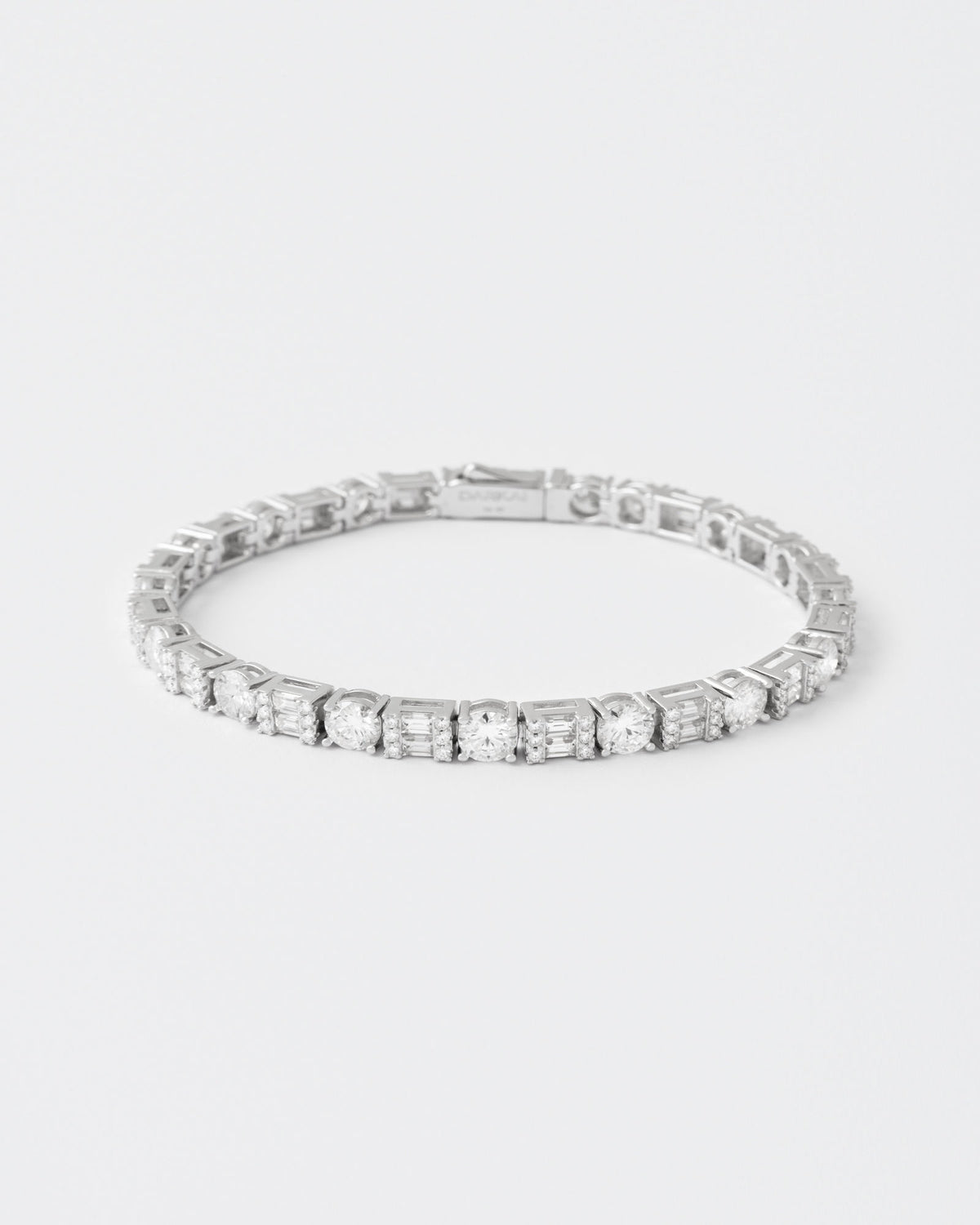 Rail Rhodium Plated Silver Tennis Bracelet w. Moissanites