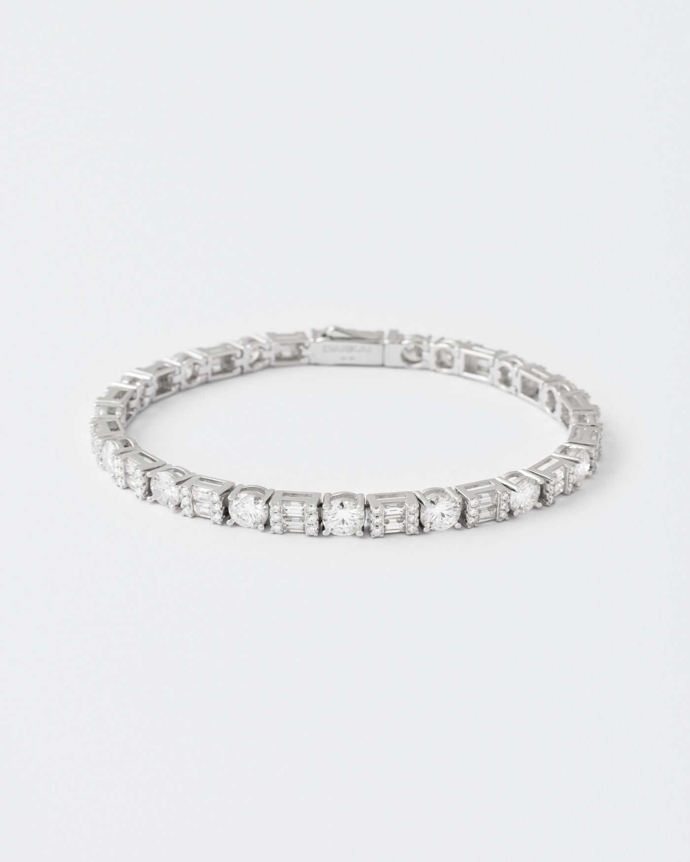 Rail Rhodium Plated Silver Tennis Bracelet w. Moissanites