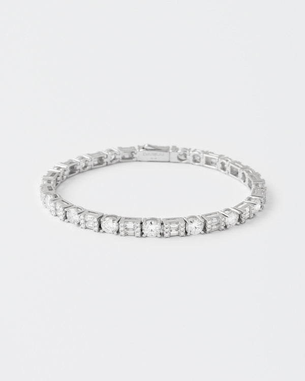 Rail Rhodium Plated Silver Tennis Bracelet w. Moissanites