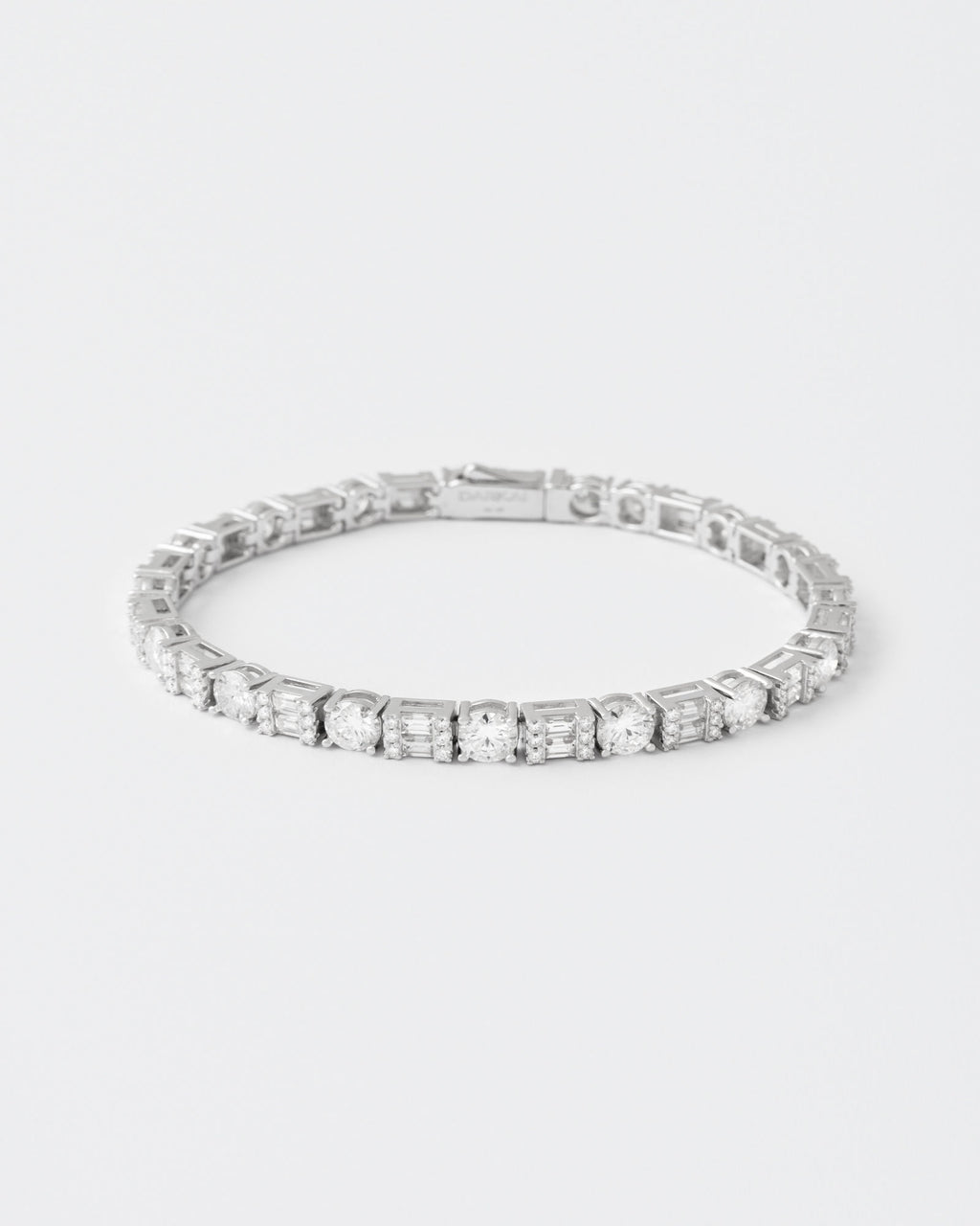 Rail Rhodium Plated Silver Tennis Bracelet w. Moissanites