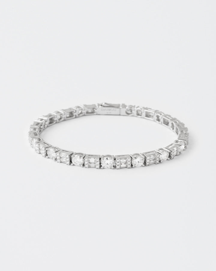 Rail Rhodium Plated Silver Tennis Bracelet w. Moissanites
