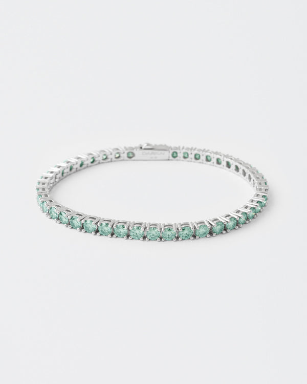 4mm Tennis Aqua Green Rhodium Plated Bracelet w. Moissanites