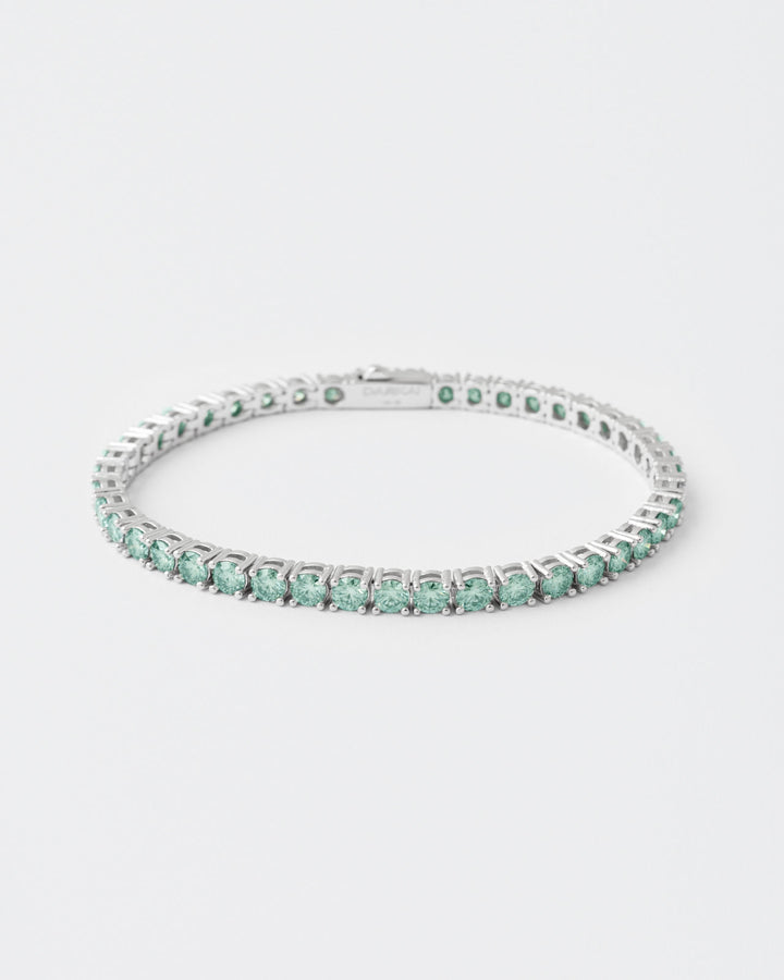 4mm Tennis Aqua Green Rhodium Plated Bracelet w. Moissanites