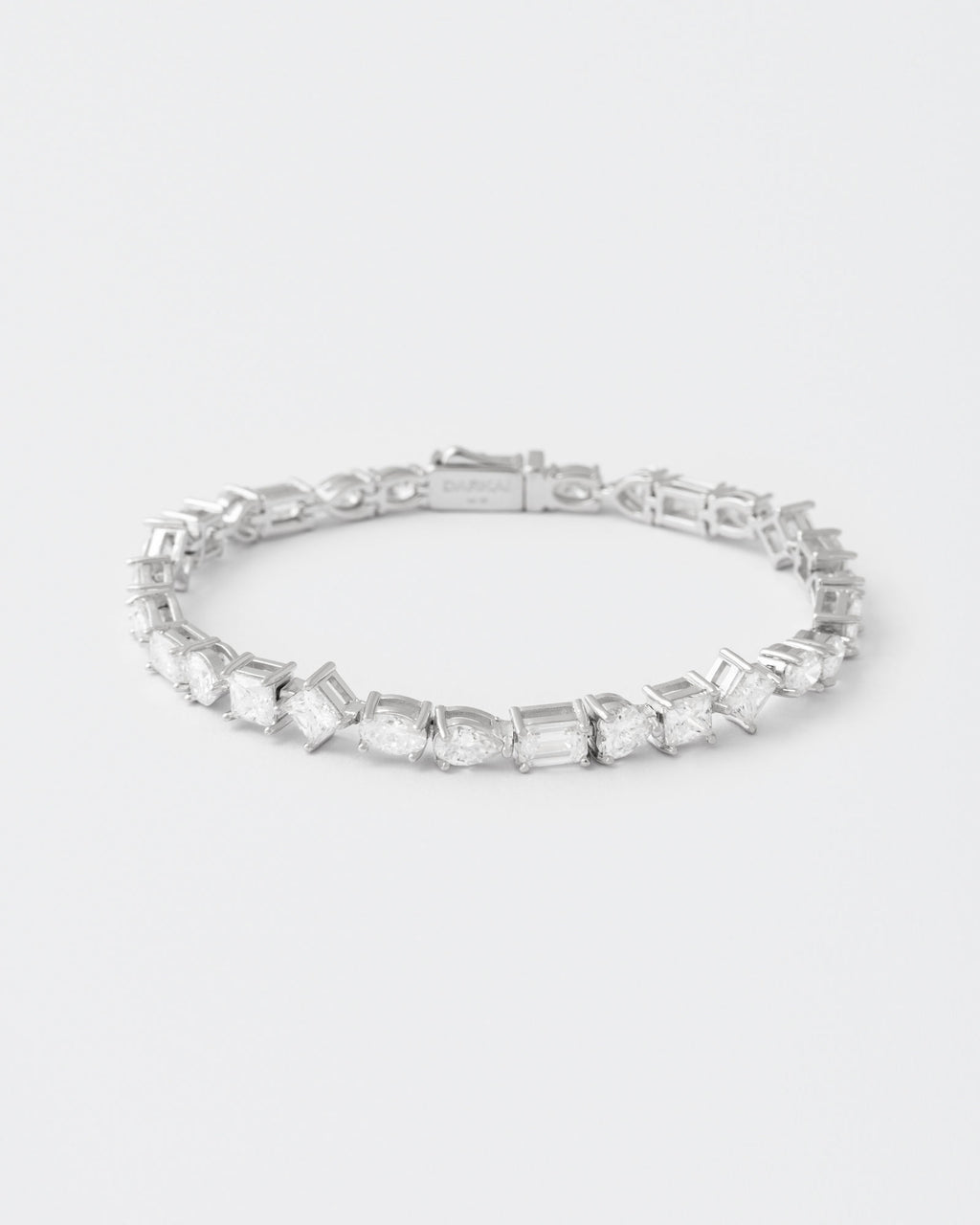 Mixed Shape Rhodium Plated Silver Tennis Bracelet w. Moissanites