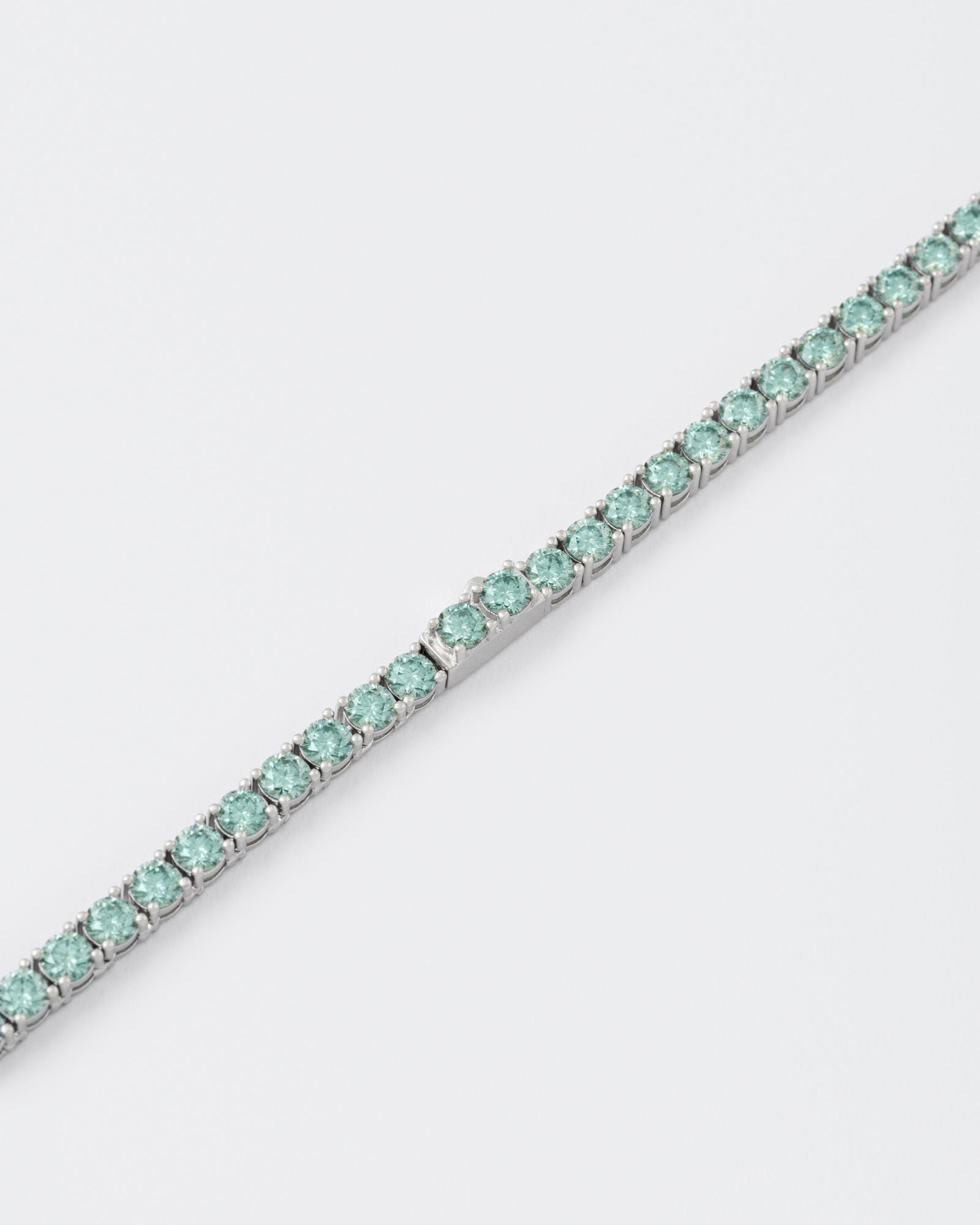 4mm Tennis Aqua Green Rhodium Plated Necklace w. Moissanites