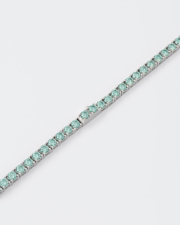 4mm Tennis Aqua Green Rhodium Plated Necklace w. Moissanites