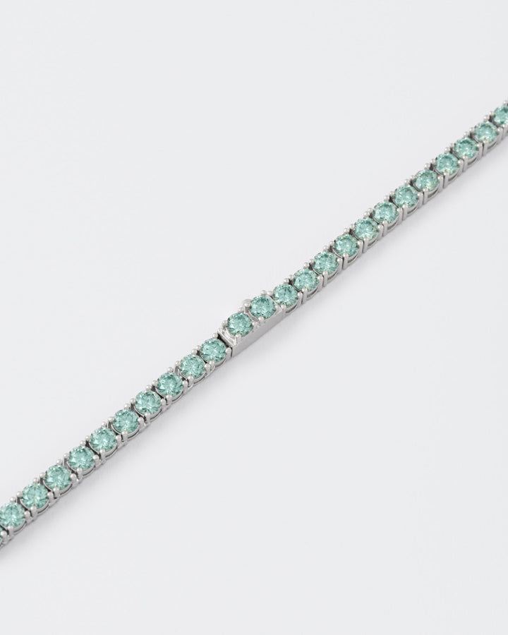 4mm Tennis Aqua Green Rhodium Plated Necklace w. Moissanites