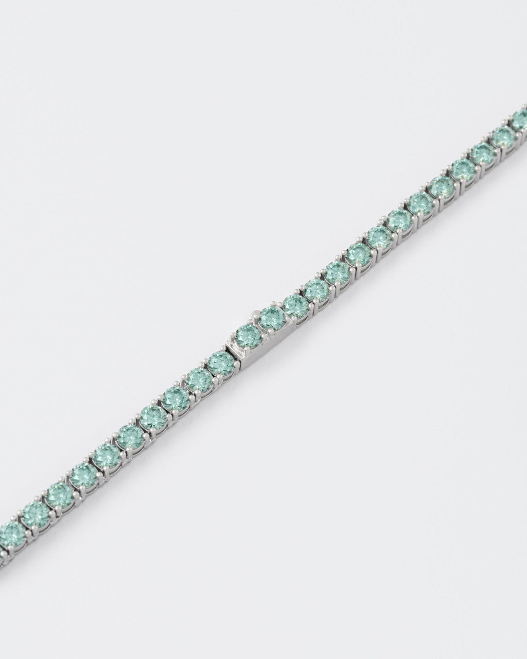 4mm Tennis Aqua Green Rhodium Plated Bracelet w. Moissanites