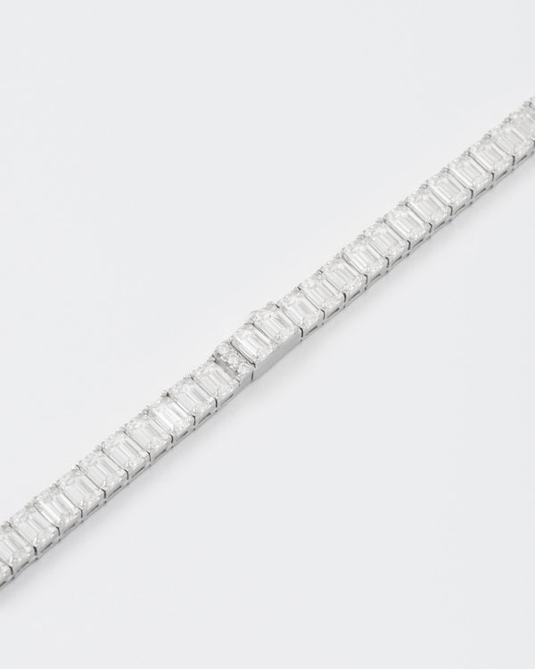 Emerald Rhodium Plated Silver Tennis Bracelet w. Moissanites