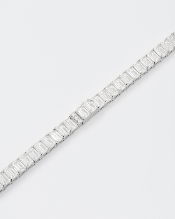 Emerald Rhodium Plated Silver Tennis Bracelet w. Moissanites