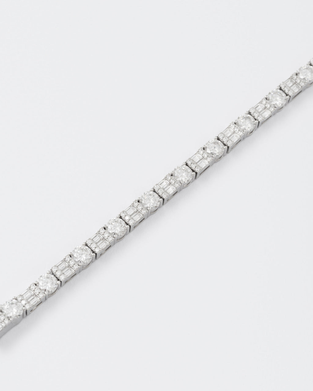 Rail Rhodium Plated Silver Tennis Bracelet w. Moissanites