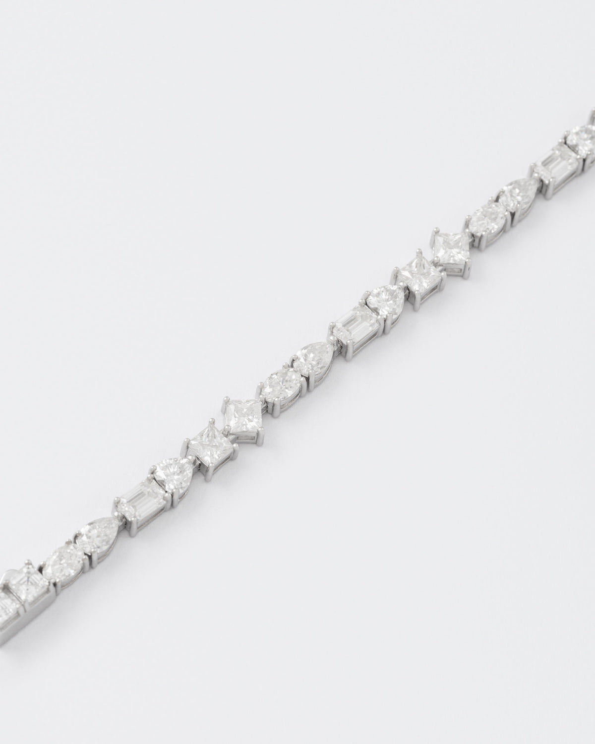 Mixed Shape Rhodium Plated Silver Tennis Bracelet w. Moissanites