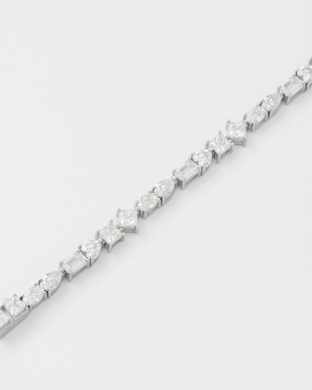Mixed Shape Rhodium Plated Silver Tennis Bracelet w. Moissanites