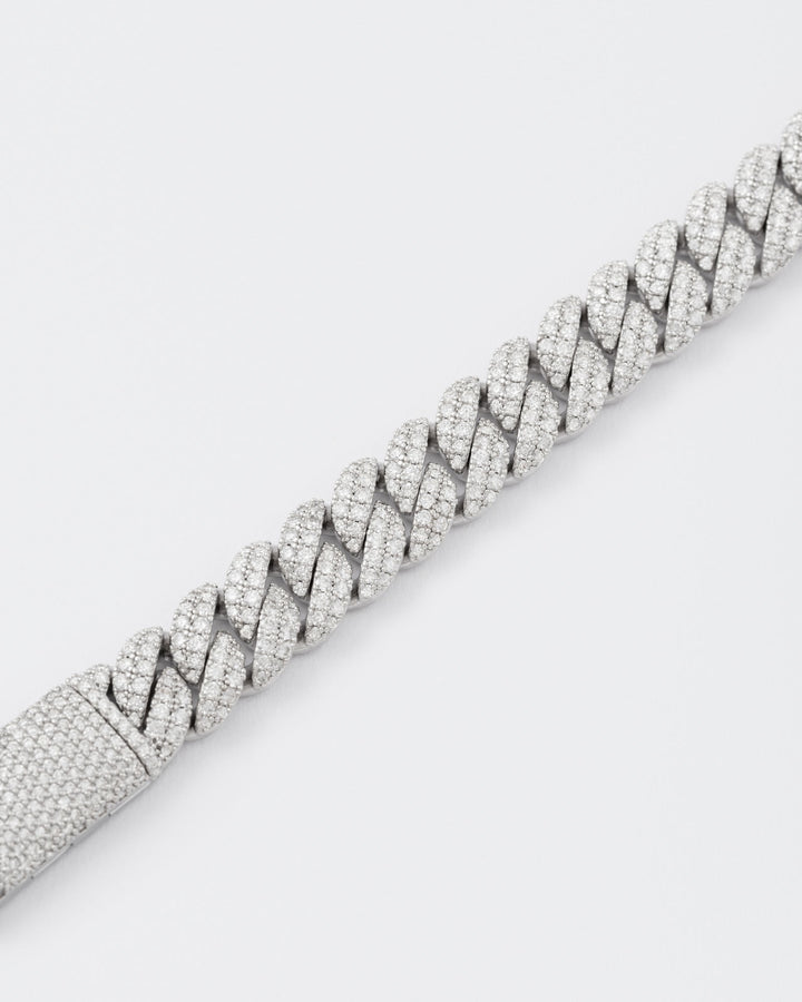 12mm Cuban Rhodium Plated Silver Bracelet w. Moissanites