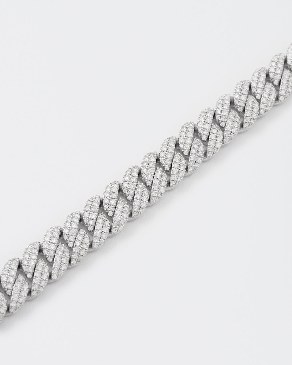12mm Cuban Rhodium Plated Silver Bracelet w. Moissanites