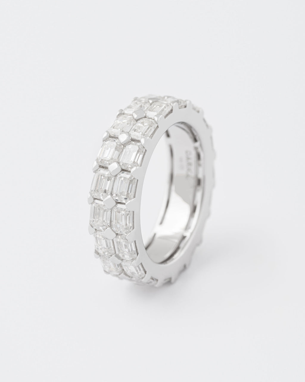Emerald Rhodium Plated Silver Tennis Ring w. Moissanites