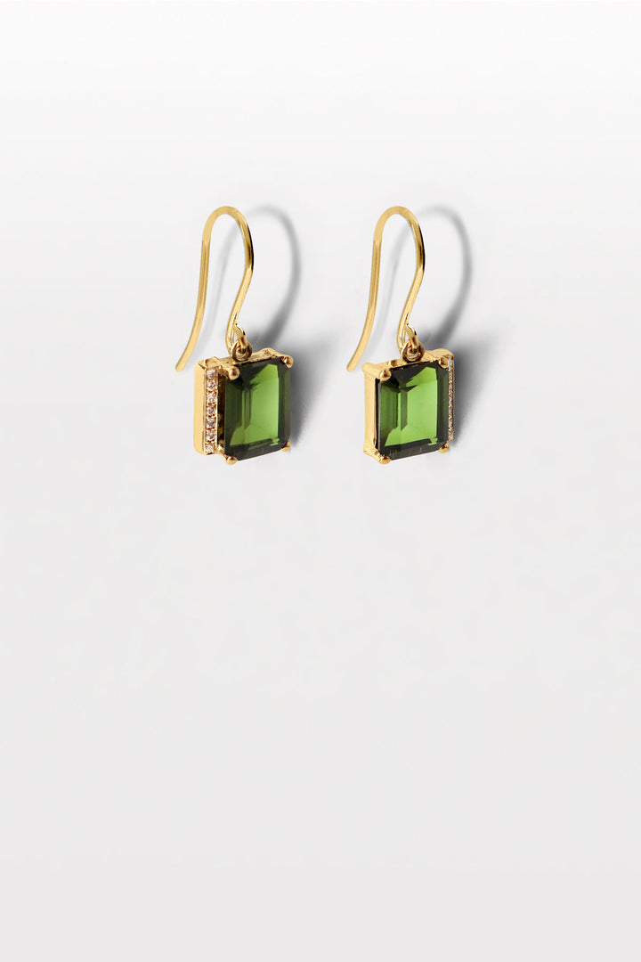 Lustre 15 18K Gold Earrings w. Diamond & Tourmaline