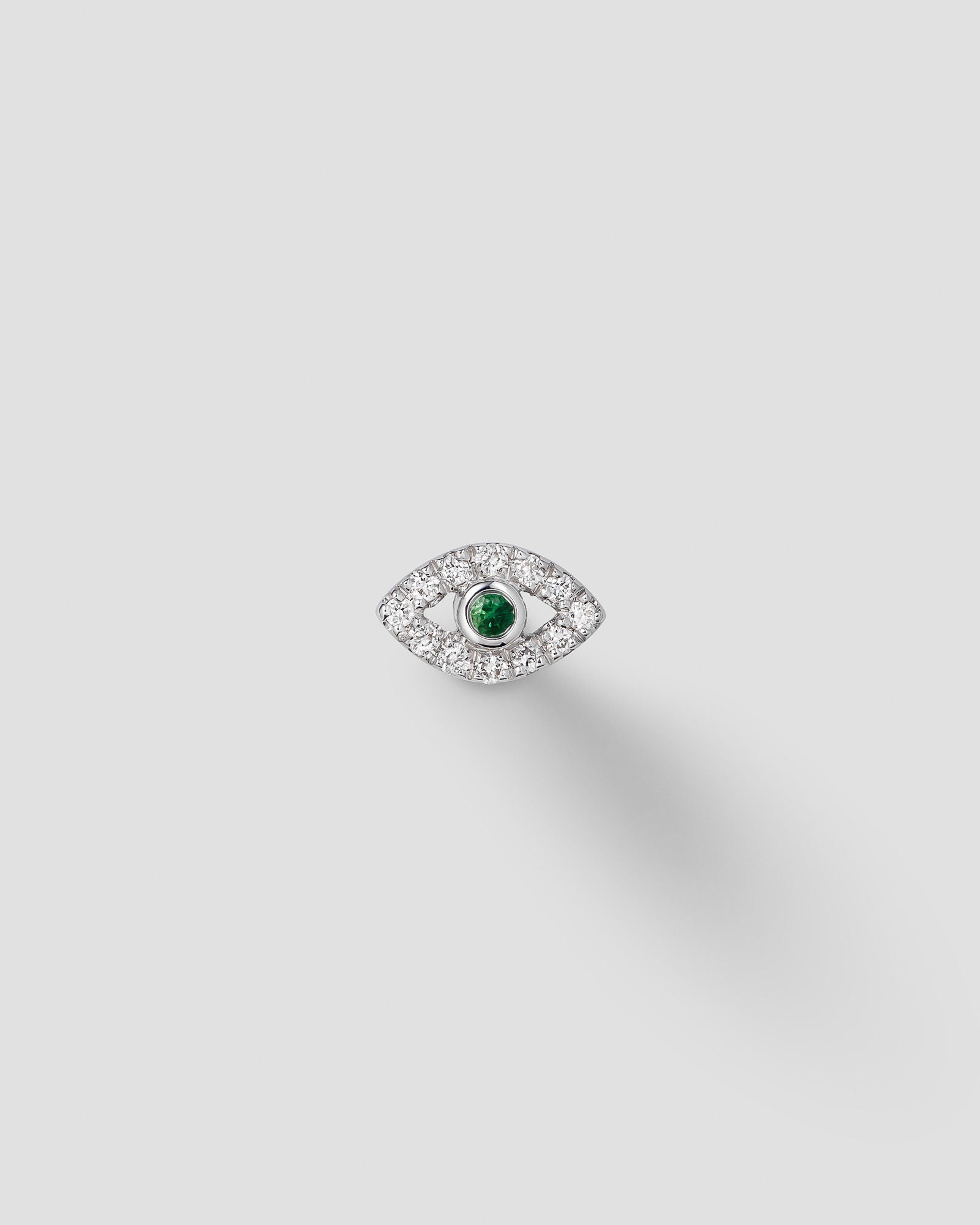 Eirene Eye Labret 14k Whitegold Ear Piercing w. Diamond & Emeralds