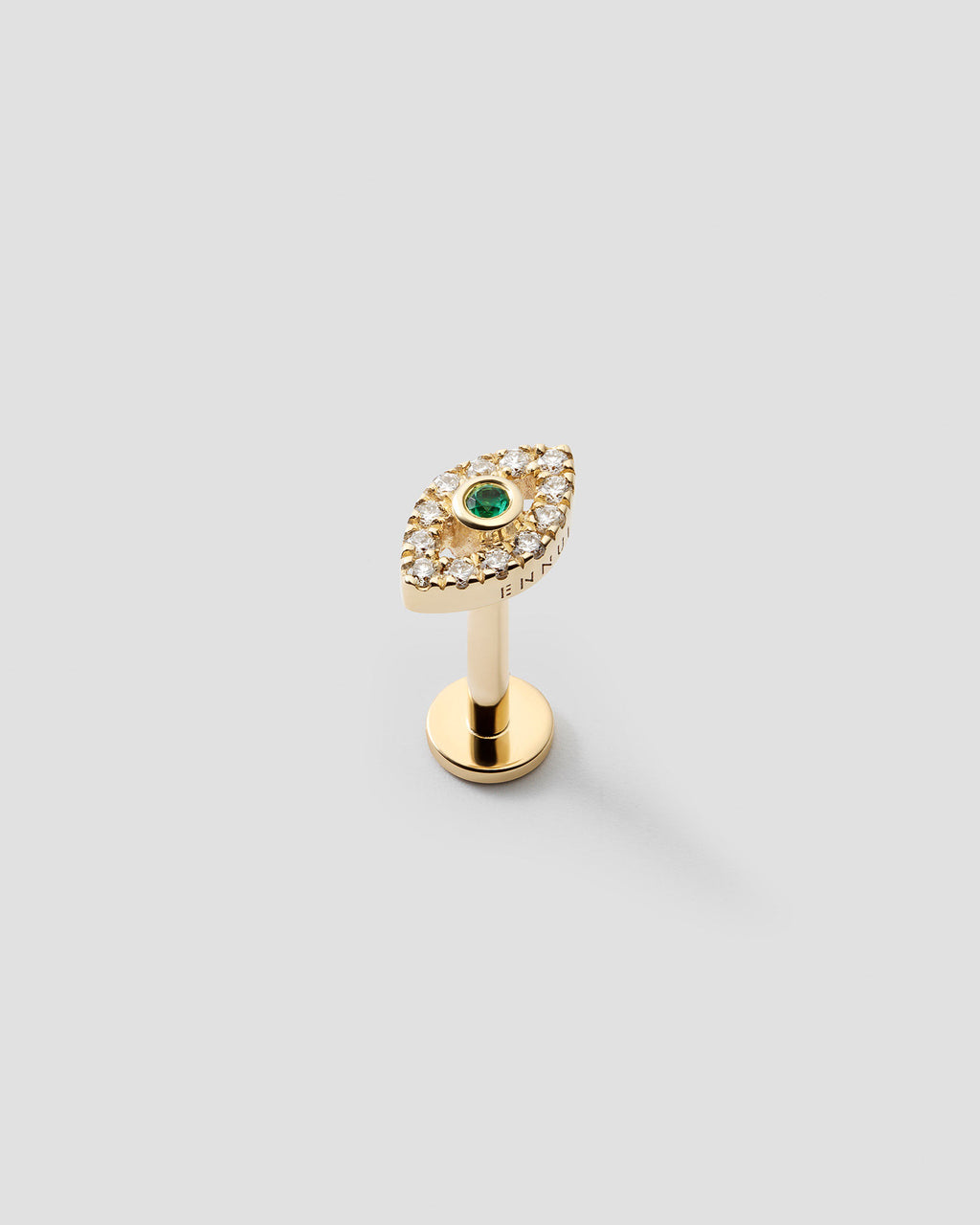 Eirene Eye Labret 14k Gold Ear Piercing w. Diamond,Emeralds